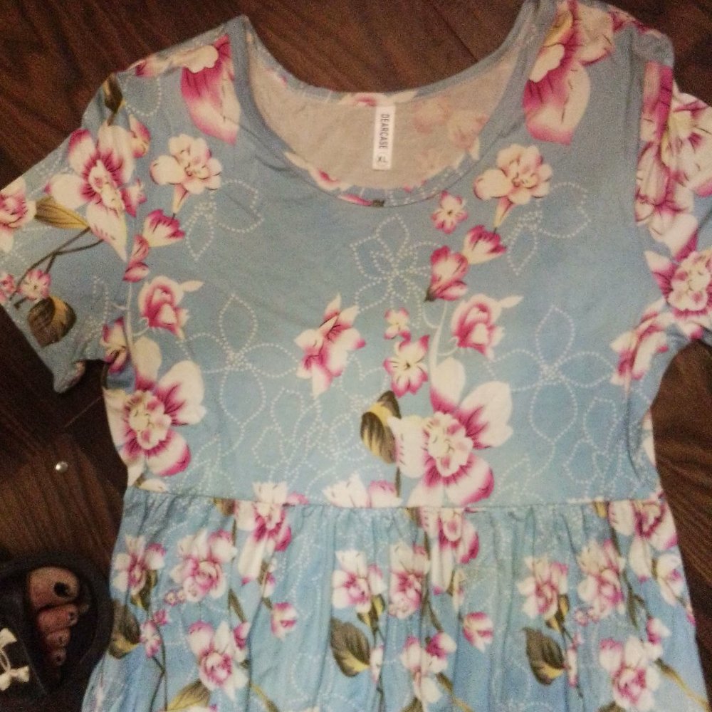 Blue and pink floral dress